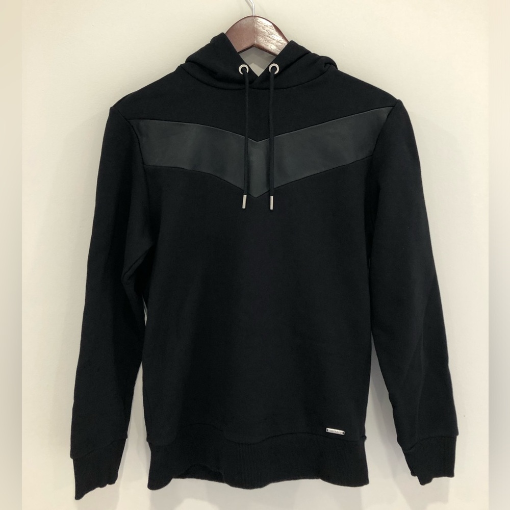 NWOT Diesel Black Hoody Sweatshirt Leather Detail